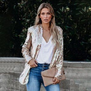 Break the Bank Sequin Blazer L Gold